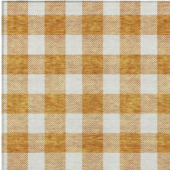 Orange And Beige Plaid Washable Indoor Outdoor Area Rug Photo 6