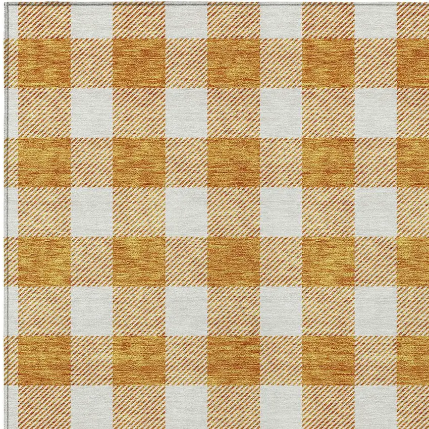 Orange And Beige Plaid Washable Indoor Outdoor Area Rug Photo 6
