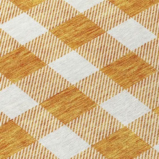 Orange And Beige Plaid Washable Indoor Outdoor Area Rug Photo 7