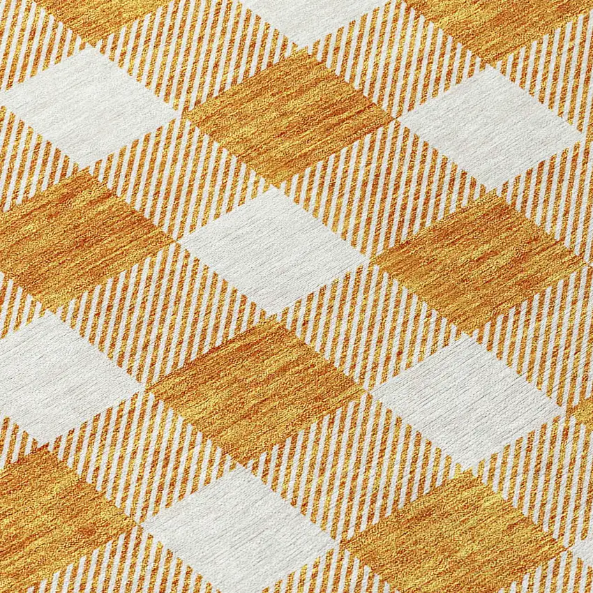 Orange And Beige Plaid Washable Indoor Outdoor Area Rug Photo 7