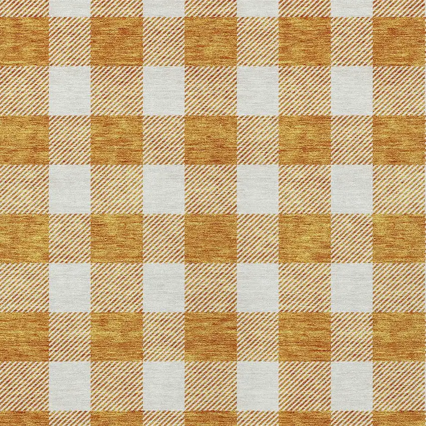 Orange And Beige Plaid Washable Indoor Outdoor Area Rug Photo 6