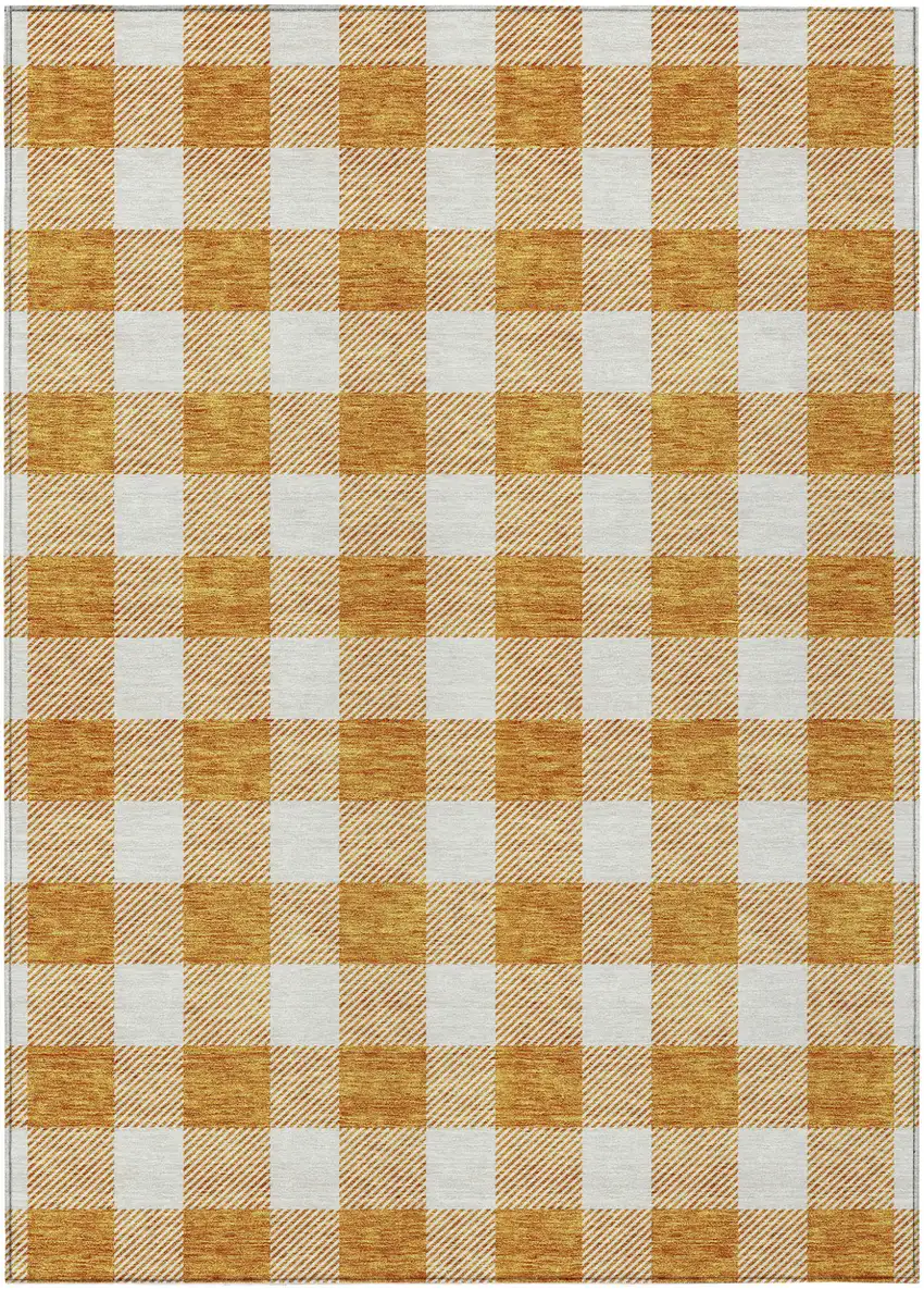 Orange And Beige Plaid Washable Indoor Outdoor Area Rug Photo 2
