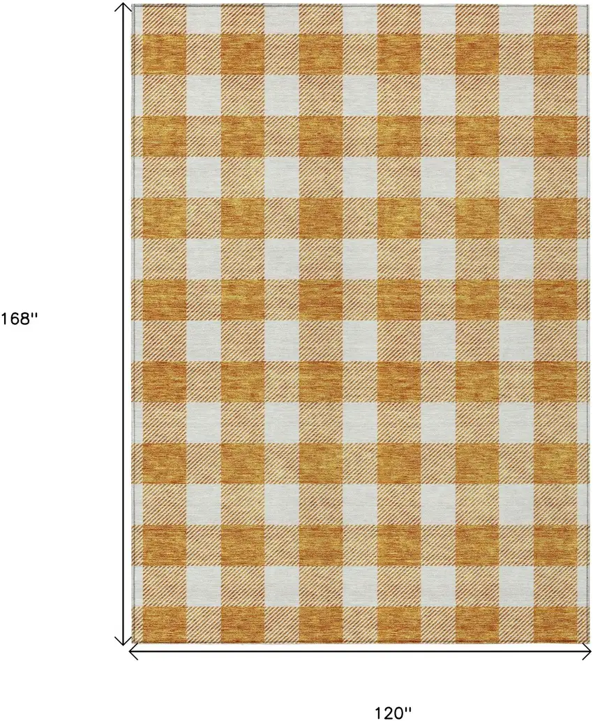 Orange And Beige Plaid Washable Indoor Outdoor Area Rug Photo 3