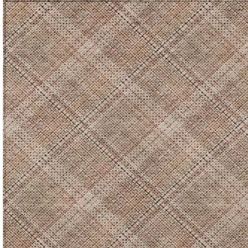 Orange And Beige Plaid Washable Indoor Outdoor Area Rug Photo 8