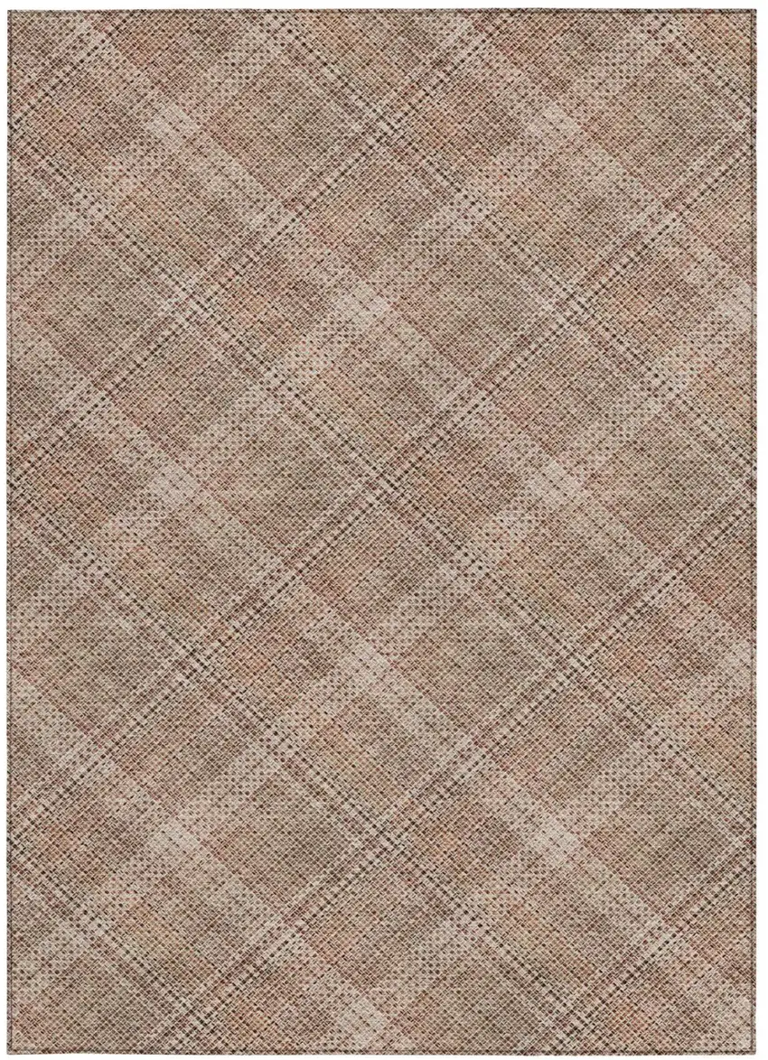 Orange And Beige Plaid Washable Indoor Outdoor Area Rug Photo 1