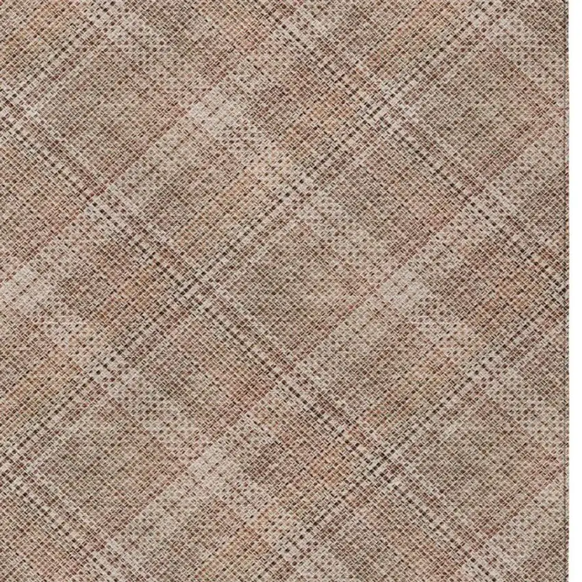 Orange And Beige Plaid Washable Indoor Outdoor Area Rug Photo 2