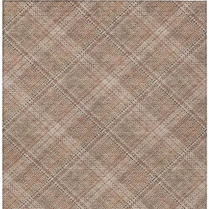 Orange And Beige Plaid Washable Indoor Outdoor Area Rug Photo 5