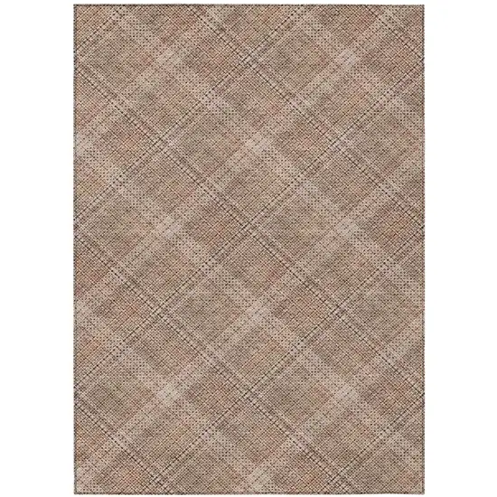 Orange And Beige Plaid Washable Indoor Outdoor Area Rug Photo 3