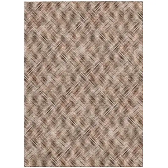 Orange And Beige Plaid Washable Indoor Outdoor Area Rug Photo 2