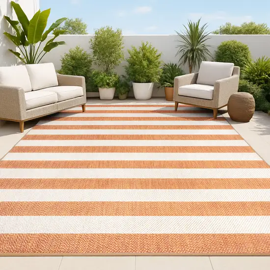 Orange And Beige Striped Indoor Outdoor Area Rug Photo 4