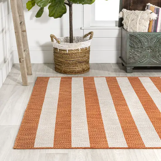 Orange And Beige Striped Indoor Outdoor Area Rug Photo 6