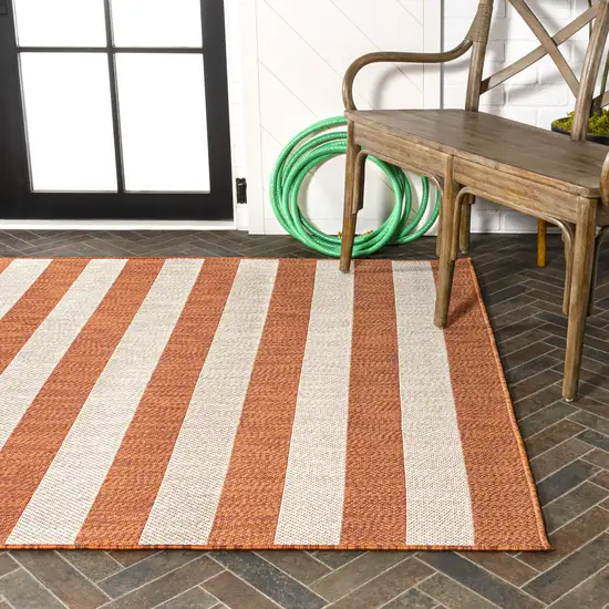 Orange And Beige Striped Indoor Outdoor Area Rug Photo 9