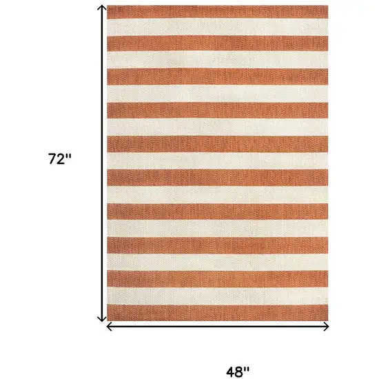 Orange And Beige Striped Indoor Outdoor Area Rug Photo 3