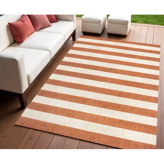 Orange And Beige Striped Indoor Outdoor Area Rug Photo 1