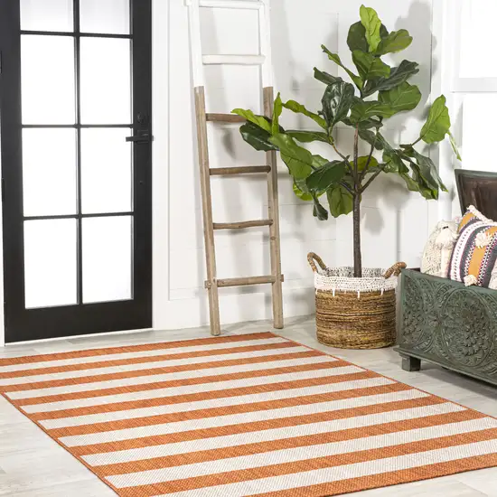 Orange And Beige Striped Indoor Outdoor Area Rug Photo 8