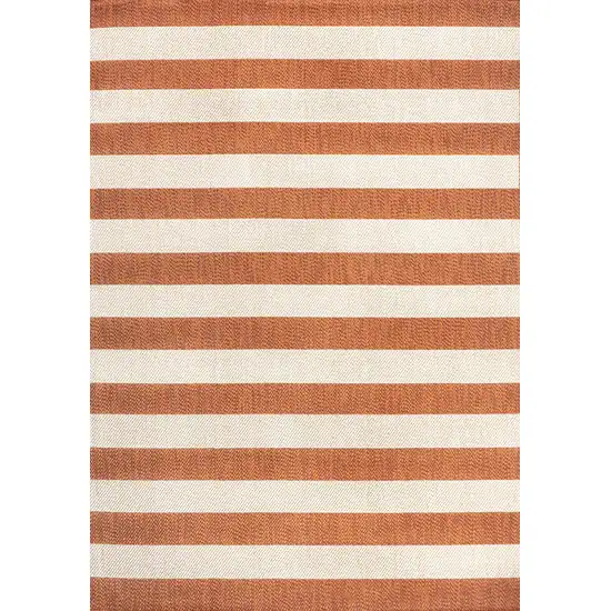 Orange And Beige Striped Indoor Outdoor Area Rug Photo 2