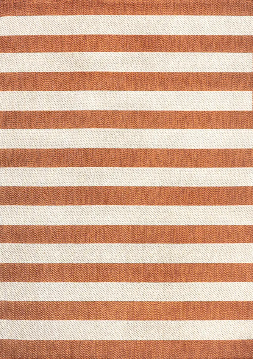 Orange And Beige Striped Indoor Outdoor Area Rug Photo 2