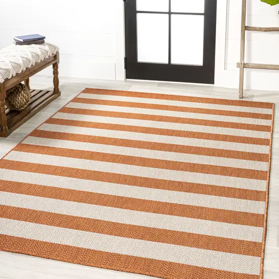 Orange And Beige Striped Indoor Outdoor Area Rug Photo 5