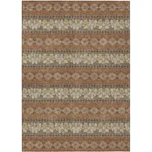 Photo of Orange And Beige Striped Washable Indoor Outdoor Area Rug