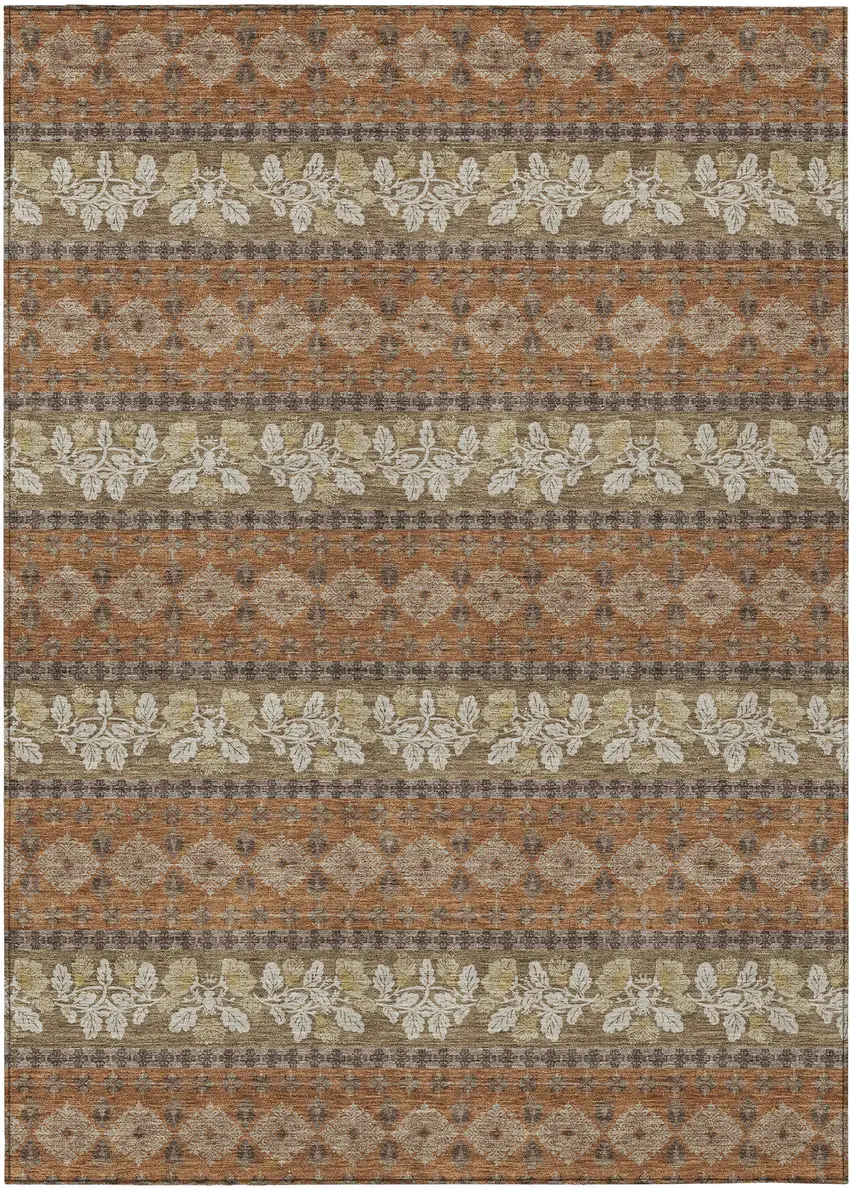 Orange And Beige Striped Washable Indoor Outdoor Area Rug Photo 1