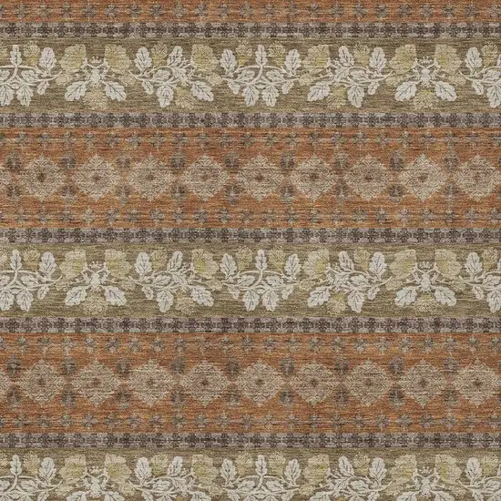 Orange And Beige Striped Washable Indoor Outdoor Area Rug Photo 2