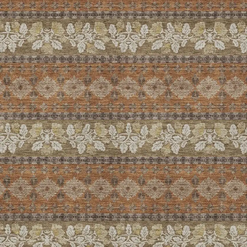 Orange And Beige Striped Washable Indoor Outdoor Area Rug Photo 2