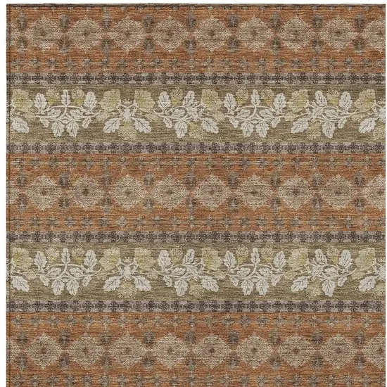 Orange And Beige Striped Washable Indoor Outdoor Area Rug Photo 2