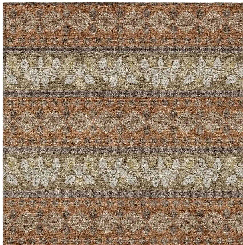 Orange And Beige Striped Washable Indoor Outdoor Area Rug Photo 2