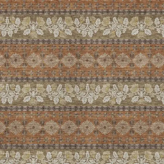 Orange And Beige Striped Washable Indoor Outdoor Area Rug Photo 2