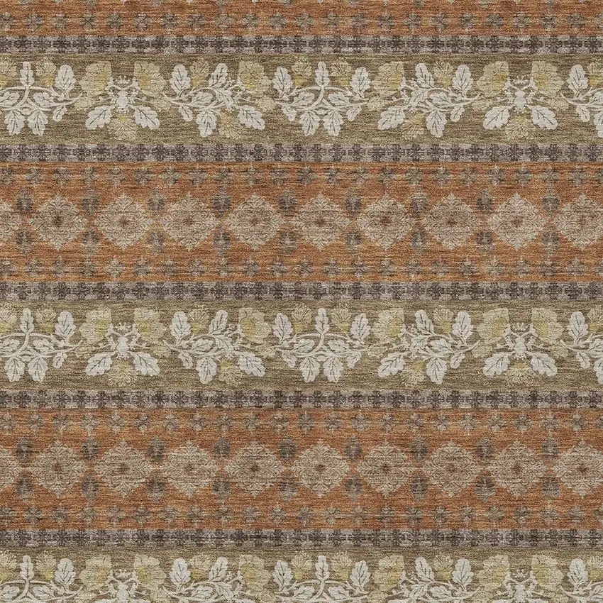 Orange And Beige Striped Washable Indoor Outdoor Area Rug Photo 2