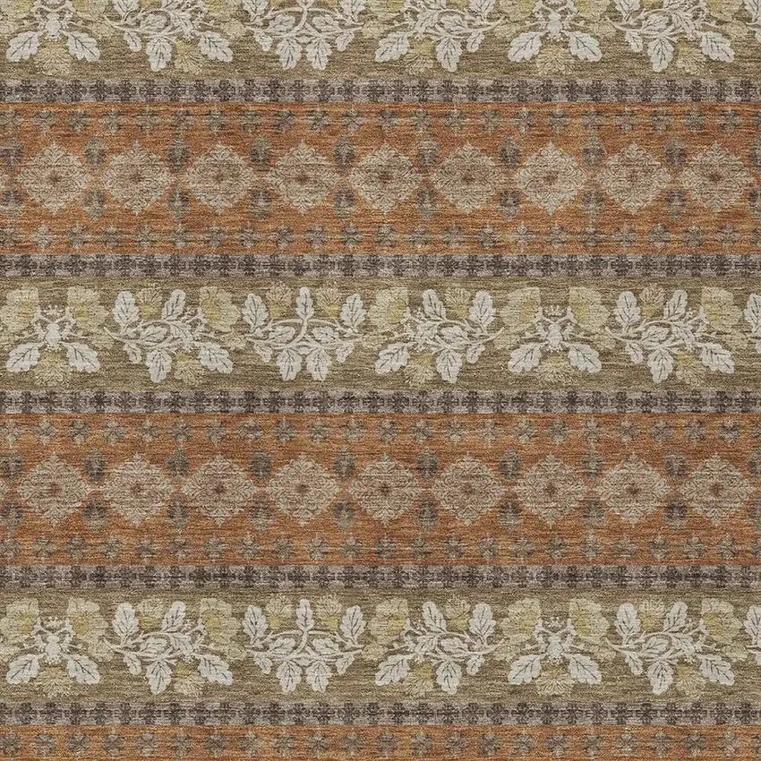 Orange And Beige Striped Washable Indoor Outdoor Area Rug Photo 2
