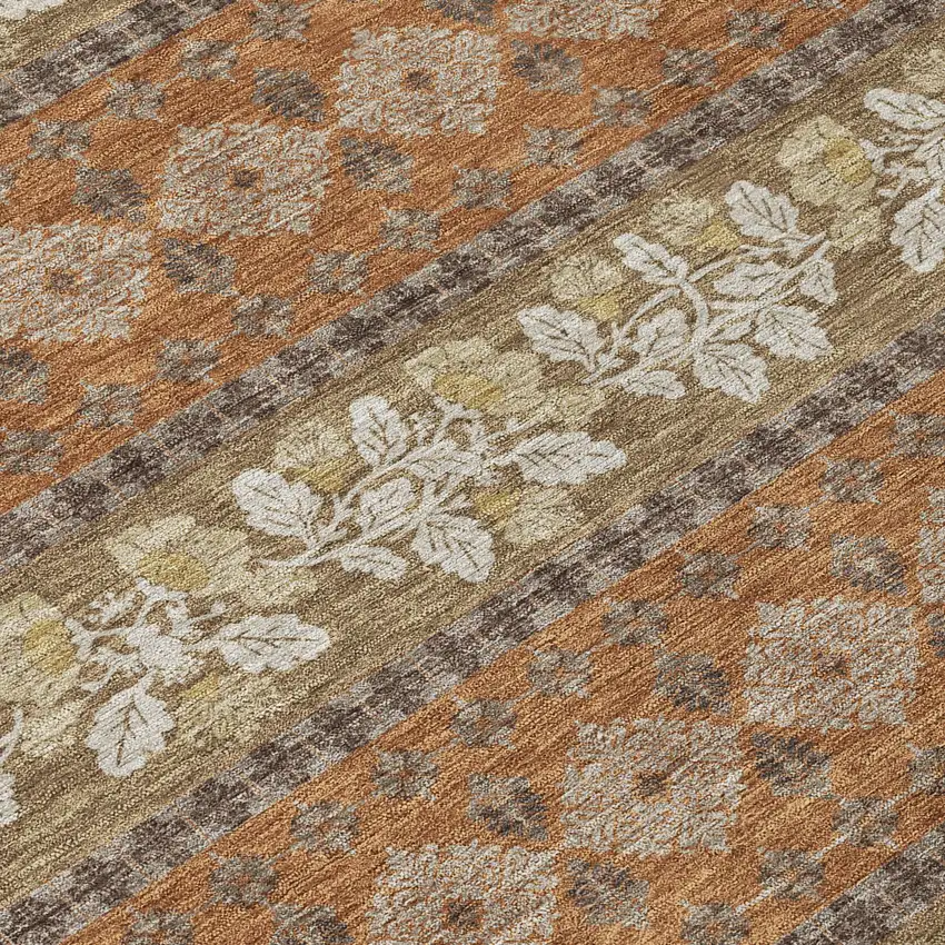 Orange And Beige Striped Washable Indoor Outdoor Area Rug Photo 9