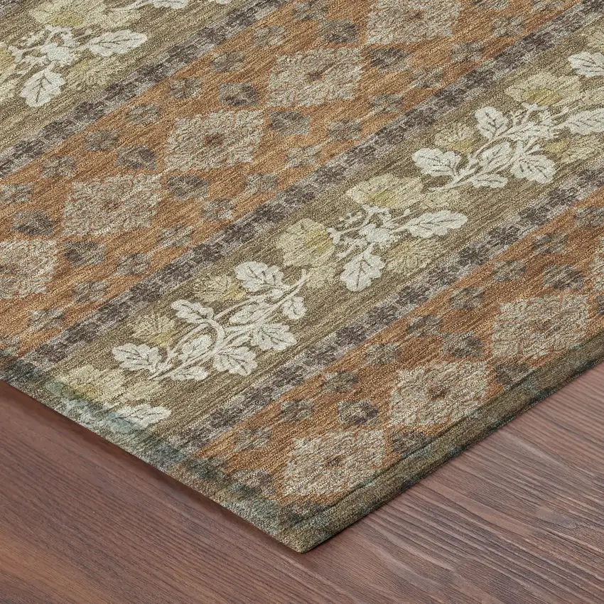 Orange And Beige Striped Washable Indoor Outdoor Area Rug Photo 8