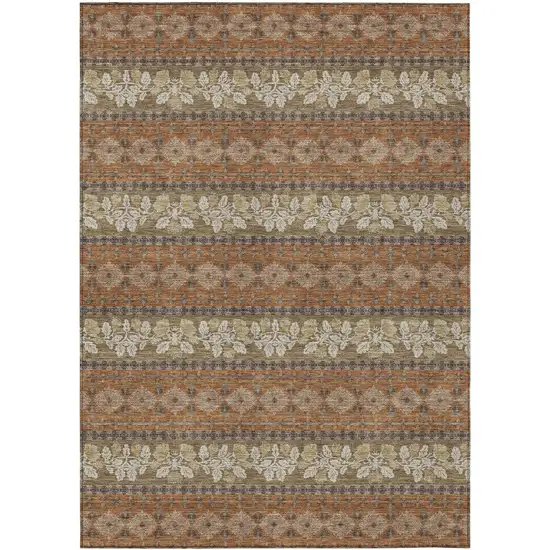 Orange And Beige Striped Washable Indoor Outdoor Area Rug Photo 1