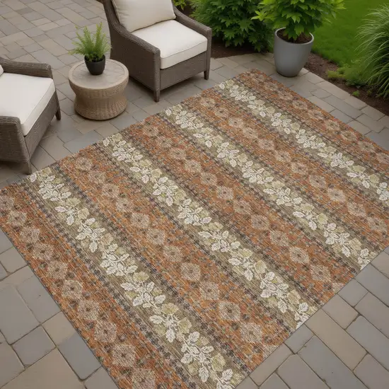 Orange And Beige Striped Washable Indoor Outdoor Area Rug Photo 7