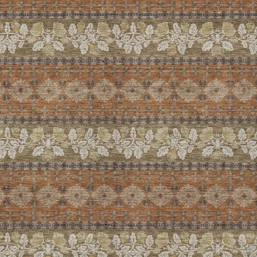 Orange And Beige Striped Washable Indoor Outdoor Area Rug Photo 2