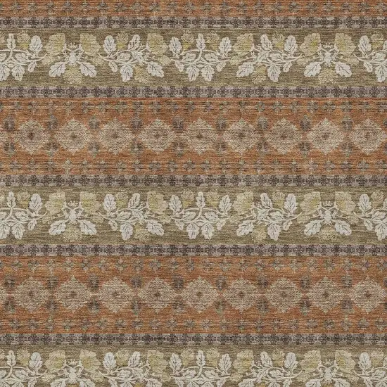 Orange And Beige Striped Washable Indoor Outdoor Area Rug Photo 2