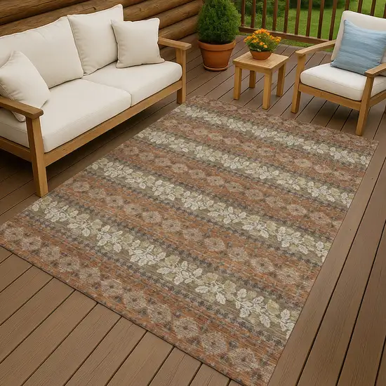 Orange And Beige Striped Washable Indoor Outdoor Area Rug Photo 4