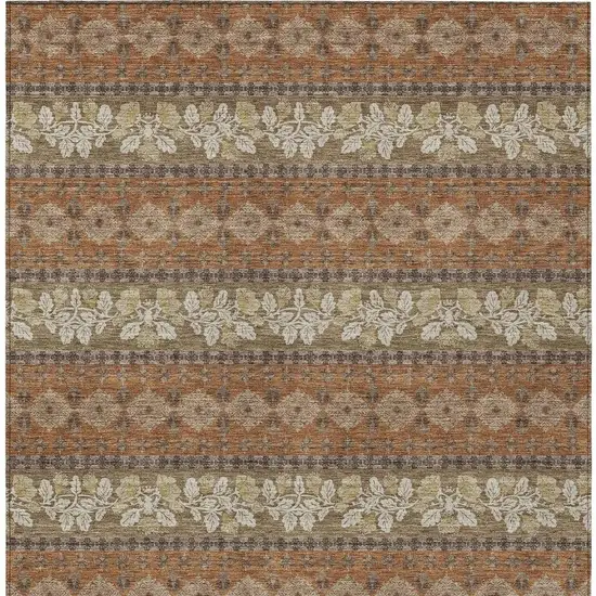 Orange And Beige Striped Washable Indoor Outdoor Area Rug Photo 3