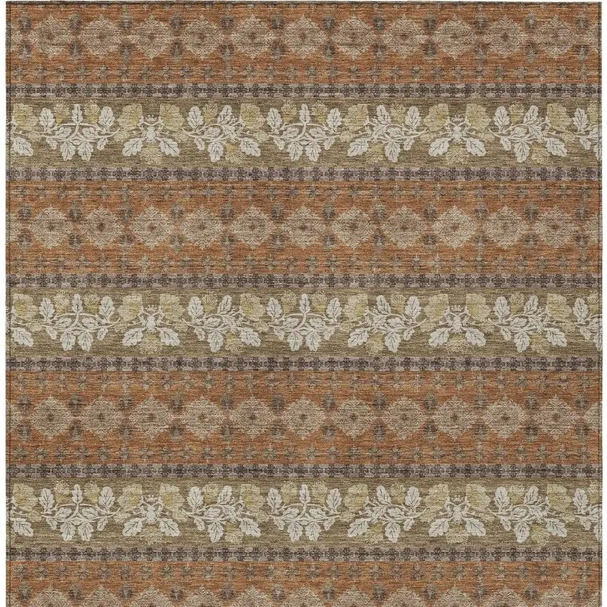 Orange And Beige Striped Washable Indoor Outdoor Area Rug Photo 3