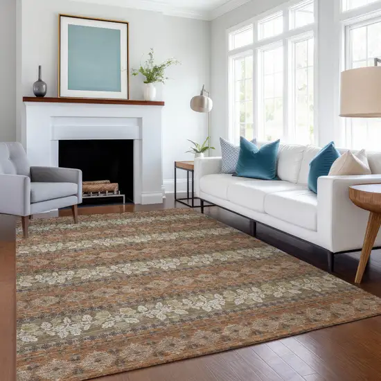 Orange And Beige Striped Washable Indoor Outdoor Area Rug Photo 6