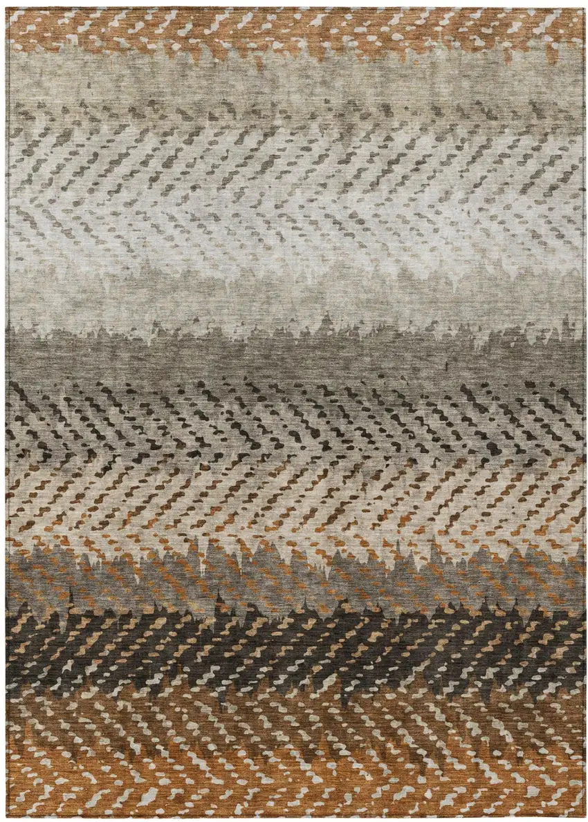 Orange And Beige Striped Washable Indoor Outdoor Area Rug Photo 2