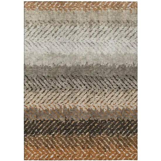 Orange And Beige Striped Washable Indoor Outdoor Area Rug Photo 2