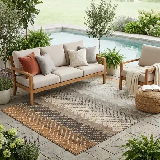 Orange And Beige Striped Washable Indoor Outdoor Area Rug Photo 1