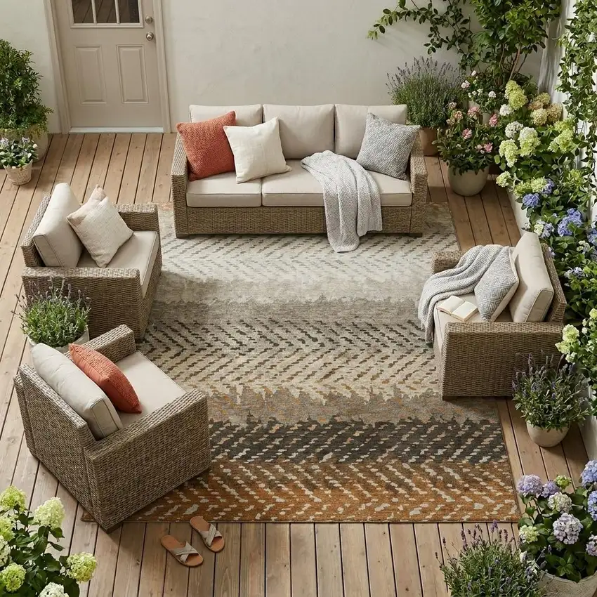 Orange And Beige Striped Washable Indoor Outdoor Area Rug Photo 1