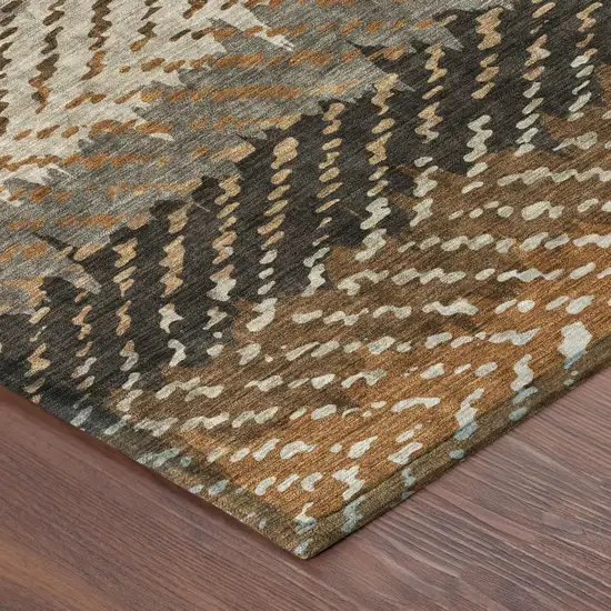 Orange And Beige Striped Washable Indoor Outdoor Area Rug Photo 5