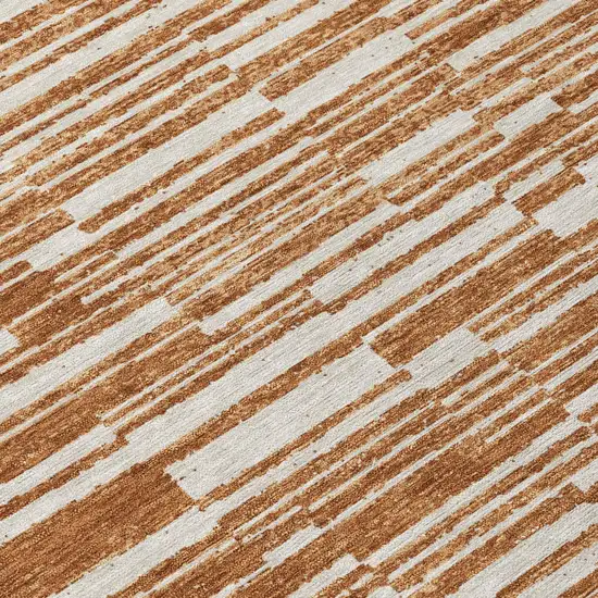 Orange And Beige Striped Washable Indoor Outdoor Area Rug Photo 5