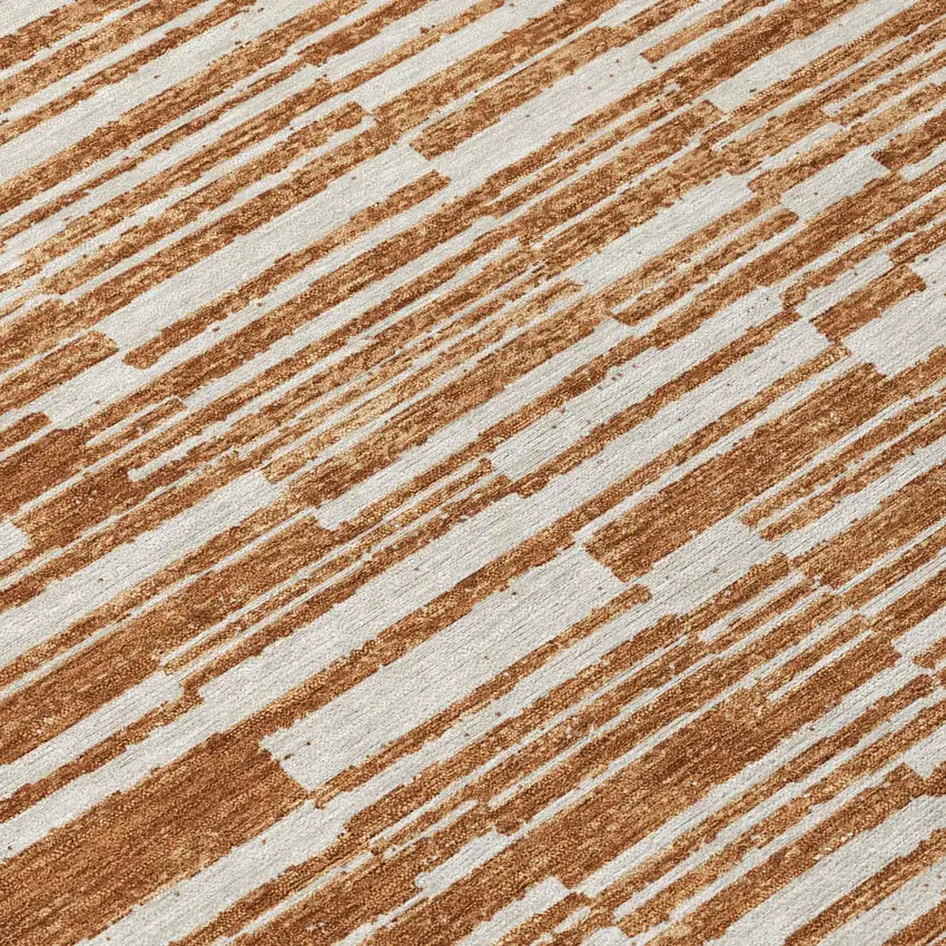 Orange And Beige Striped Washable Indoor Outdoor Area Rug Photo 5