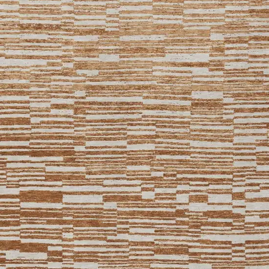 Orange And Beige Striped Washable Indoor Outdoor Area Rug Photo 3
