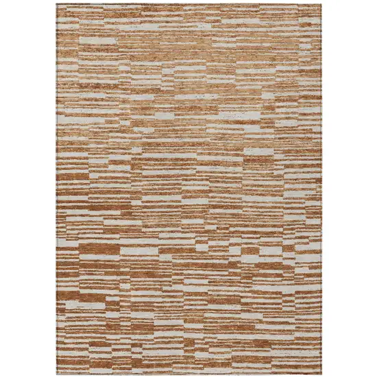 Orange And Beige Striped Washable Indoor Outdoor Area Rug Photo 1